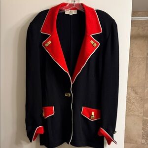 St. John Black Blazer with Red Lapels and Gold Buttons
